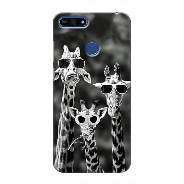 Силиконовый чехол с КАРТИНКАМИ лето для Huawei Honor 7A Pro (AlphaPrint) – Жирафы в очках