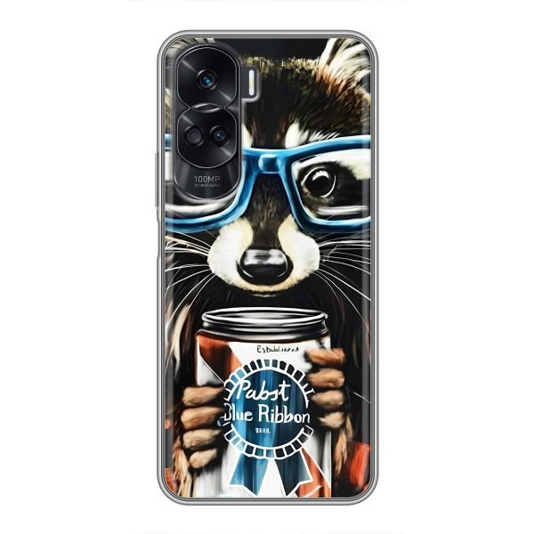 Чехол с принтом для Хонор 90 Лайт - (Прикольные) (AlphaPrint) – Енот с банкой