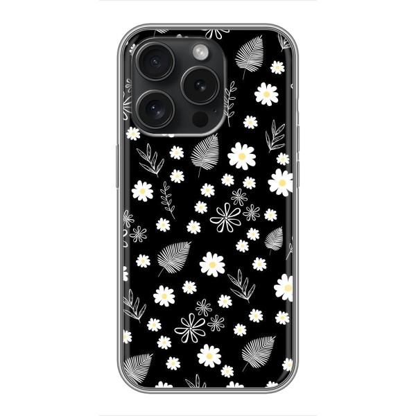 Чехлы с тематикой "ЦВЕТЫ" на iPhone 15 Pro – цветение на чорном