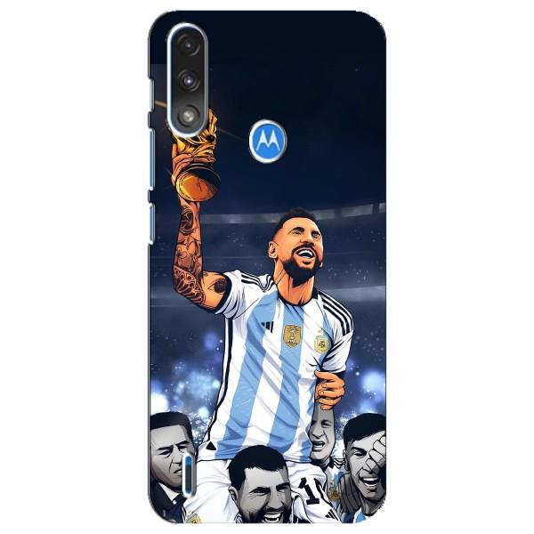 Чехлы для Motorola E7 Power (Leo чемпион) (AlphaPrint) – Месси с кубком