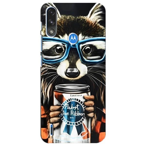 Чехол с принтом для Моторола Е7 Пауэр - (Прикольные) (AlphaPrint) – Енот с банкой