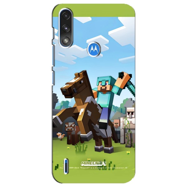 Чехлы для Motorola E7 Power (Персонажи Майн Крафт) – На коне