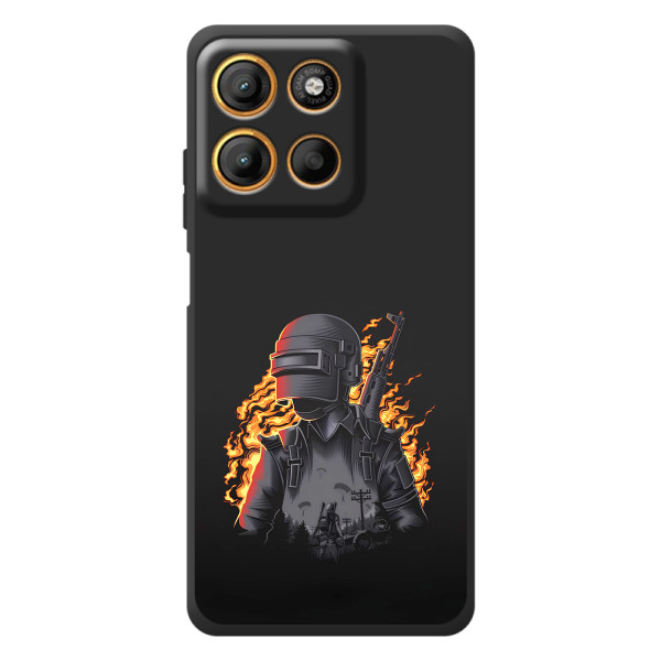 Силиконовый чехол с картинкой "Герой Pubg" на Motorola Edge 60 Neo – В огне