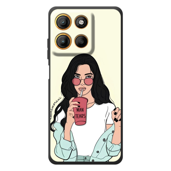 Силиконовый Чехол на Motorola Edge 60 Neo с картинкой Стильных Девушек – С напитком