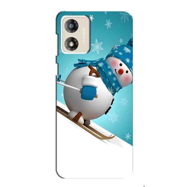 Новогодние Чехлы для Мото Е13 (VPrint) – Снеговик на лыжах