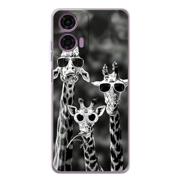 Силіконовий чохол з КАРТИНКАМИ літо для Motorola Moto E14 (AlphaPrint) – Жирафи в окулярах