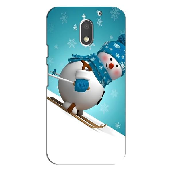 Новогодние Чехлы для Мото Е3 (VPrint) – Снеговик на лыжах
