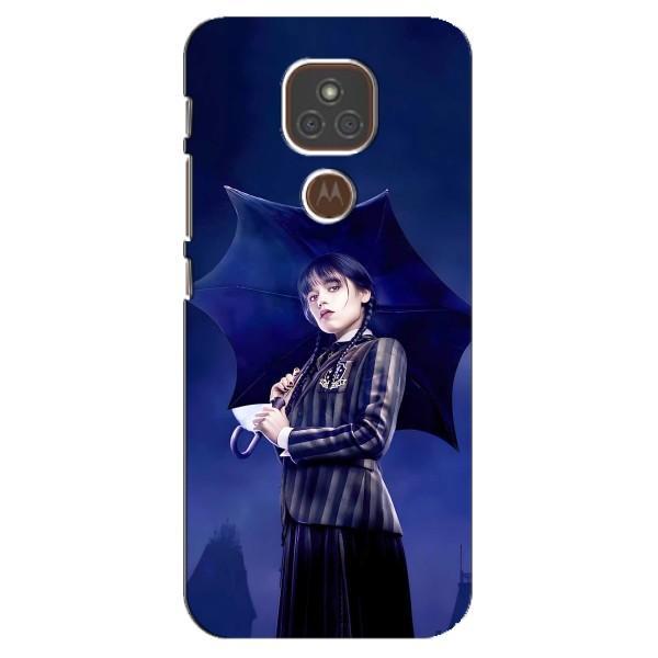 Чехлы Венсдей на Motorola MOTO E7 Plus Уэнсдей (AlphaPrint) – Уэнздей с зонтом