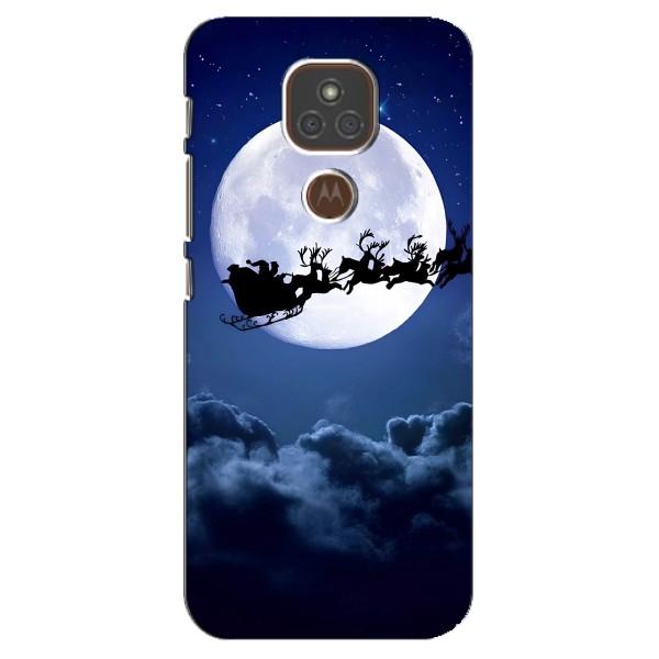 Новорічні Чохли для Моторола МОТО Е7 Плюс (VPrint) – Санта - місяць