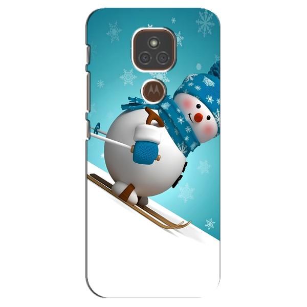 Новорічні Чохли для Моторола МОТО Е7 Плюс (VPrint) – Сніговик на лижах