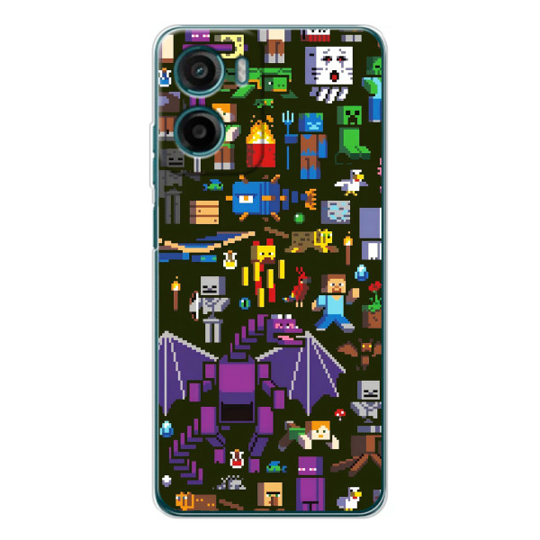 Чехол Майнкрафт на Motorola Moto G06 Power (AlphaPrint) Minecraft – Коллаж Майнкрафт