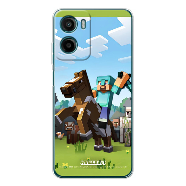Чехлы для Motorola Moto G06 (Персонажи Майн Крафт) – На коне