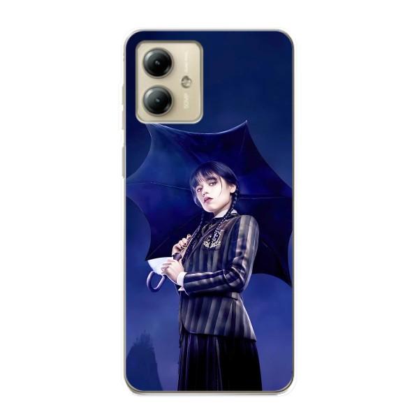 Чохли Венсдей на Motorola MOTO G14 Уенсдей (AlphaPrint) – Венздей з парасолькою