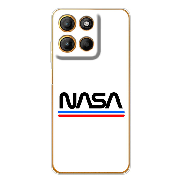 Силиконовый бампер с принтом "Наса" на Motorola Moto G15 Power – NASA на белом фоне