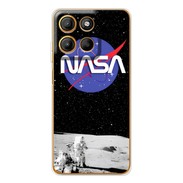 Силиконовый бампер с принтом "Наса" на Motorola Moto G15 Power – Nasa на луне