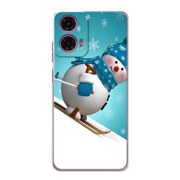 Новорічні Чохли для Моторола Мото Джи24 Павер (VPrint) – Сніговик на лижах