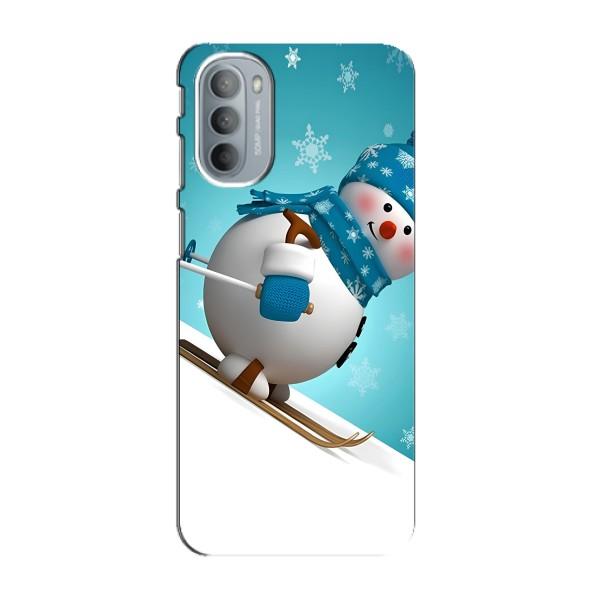 Новогодние Чехлы для Мото G31 (VPrint) – Снеговик на лыжах