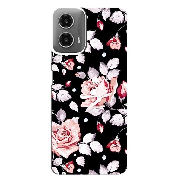 Чохли з квітами для Motorola MOTO G34 (VPrint) – Квіти на чорному