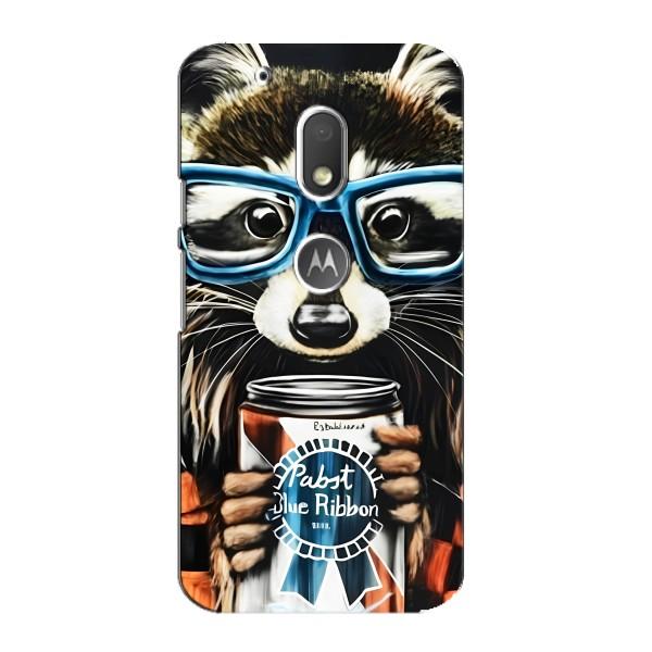 Чехол с принтом для Мото G4 Плей - (Прикольные) (AlphaPrint) – Енот с банкой
