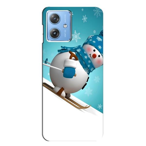 Новорічні Чохли для Моторола МОТО Дж54 / Дж54 Павер (VPrint) – Сніговик на лижах