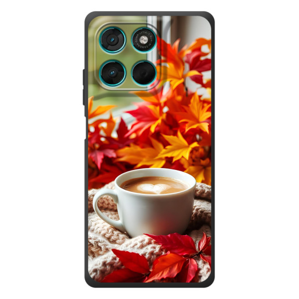 Чехол с уникальным дизайном «Осень с кофе» для Motorola Moto G57 Power – Кофе и листья