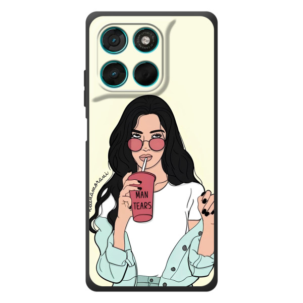 Силиконовый Чехол на Motorola Moto G57 Power с картинкой Стильных Девушек – С напитком