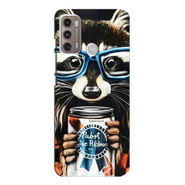 Чехол с принтом для Мото G60 - (Прикольные) (AlphaPrint) – Енот с банкой