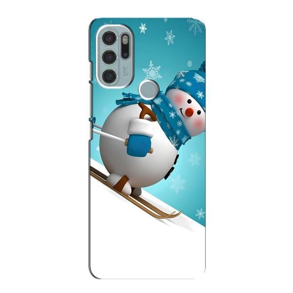 Новогодние Чехлы для Мото G60s (VPrint) – Снеговик на лыжах