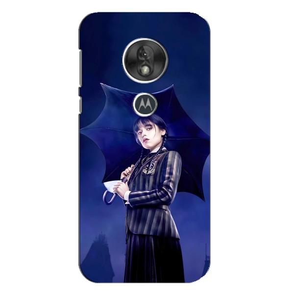 Чехлы Венсдей на Motorola MOTO G7 Play Уэнсдей (AlphaPrint) – Уэнздей с зонтом