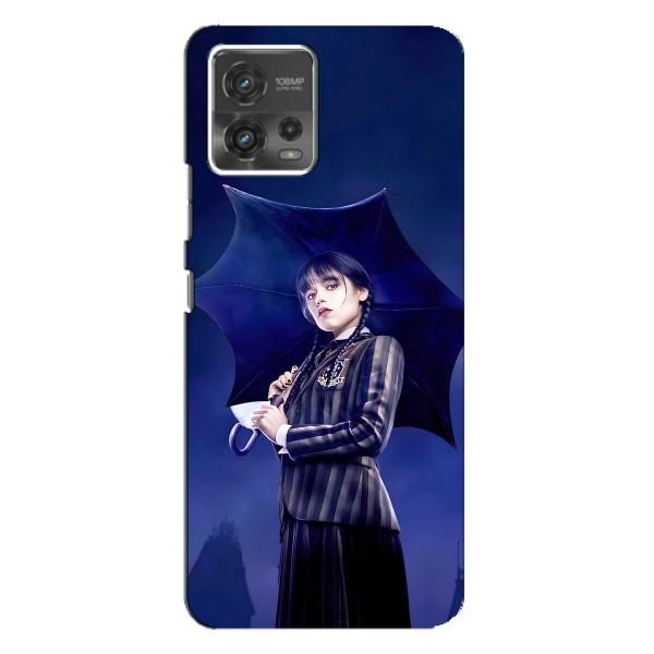 Чехлы Венсдей на Motorola MOTO G72 Уэнсдей (AlphaPrint) – Уэнздей с зонтом