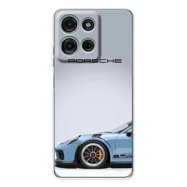 Чехол с авто Порше для Motorola Moto G75 – Голубой Порше