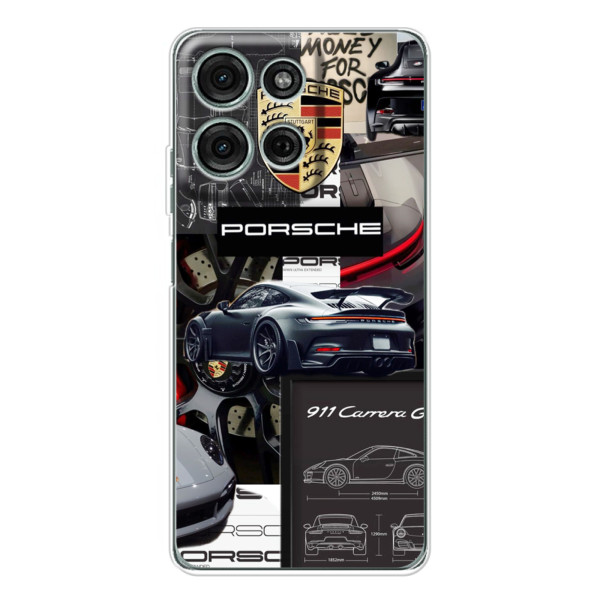 Чехол с авто Порше для Motorola Moto G75 – Коллаж Порше