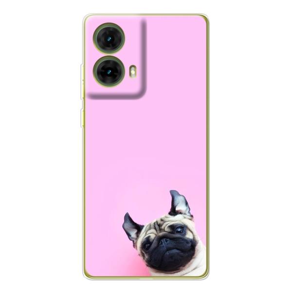 Бампер для Motorola MOTO G85 с картинкой "Песики" – Собака на розовом