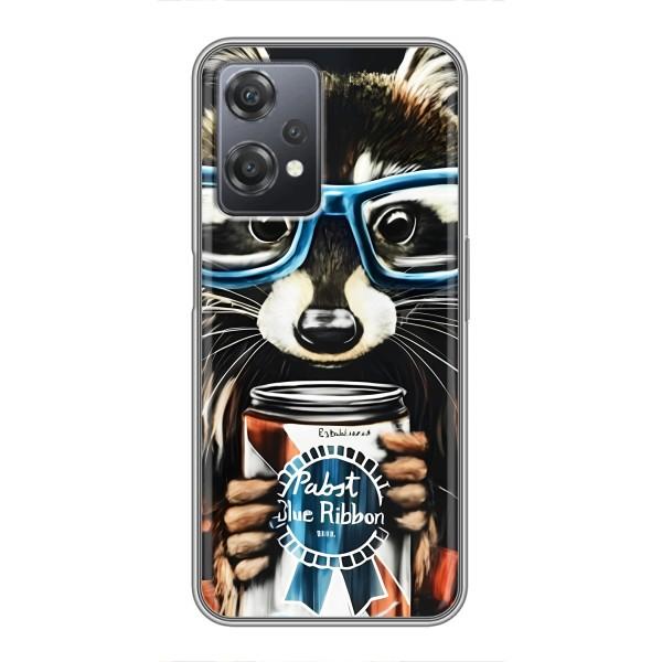 Чехол с принтом для ВанПлас Норд СЕ 2 5G - (Прикольные) (AlphaPrint) – Енот с банкой