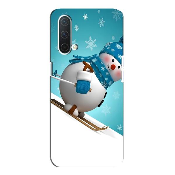 Новогодние Чехлы для ВанПлас Норд СЕ 5G (VPrint) – Снеговик на лыжах