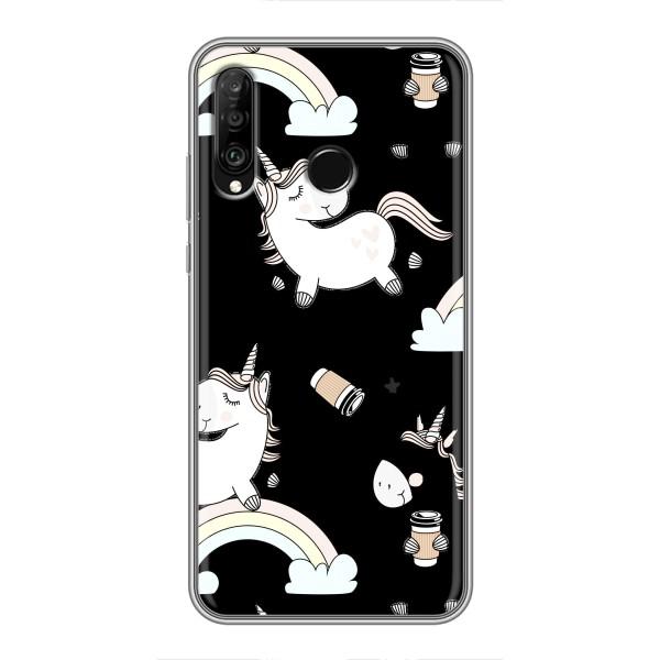 Чехол Unicorn на Huawei P30 Lite – Единорог с кофе