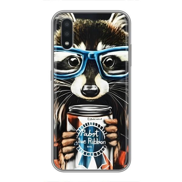 Чохол з принтом для Самсунг Галаксі А01 Кор - (Прикольні) (AlphaPrint) – Єнот з банкою