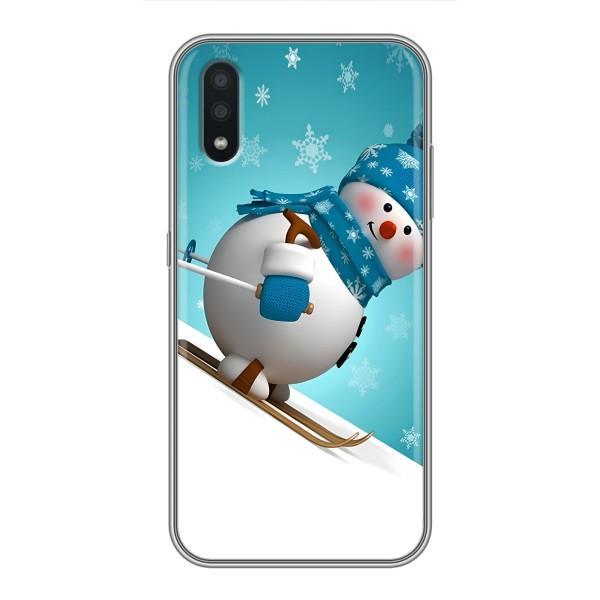 Новогодние Чехлы для Самсунг А01 Кор (VPrint) – Снеговик на лыжах