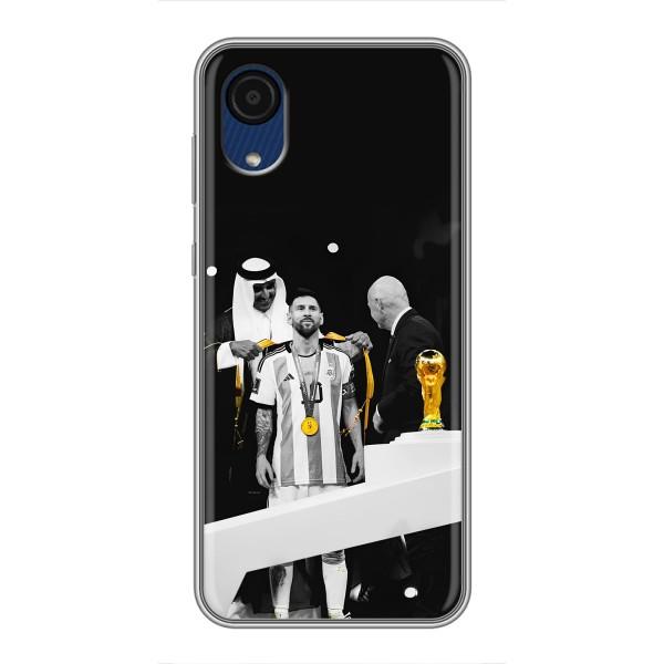 Чехлы для Samsung Galaxy A03 Core (Leo чемпион) (AlphaPrint) – Месси в накидке