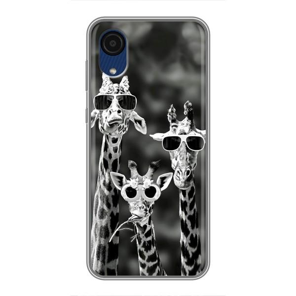 Силиконовый чехол с КАРТИНКАМИ лето для Samsung Galaxy A03 Core (AlphaPrint) – Жирафы в очках