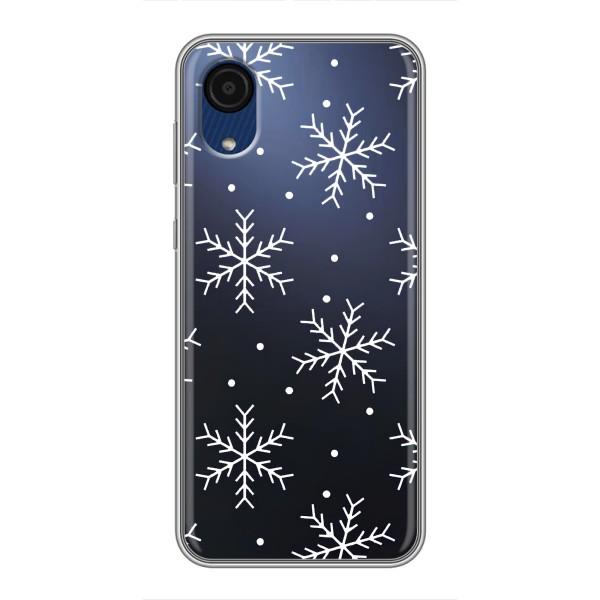 Зимні Чохли для Samsung Galaxy A03 Core - прозорий фон – Білі сніжинки