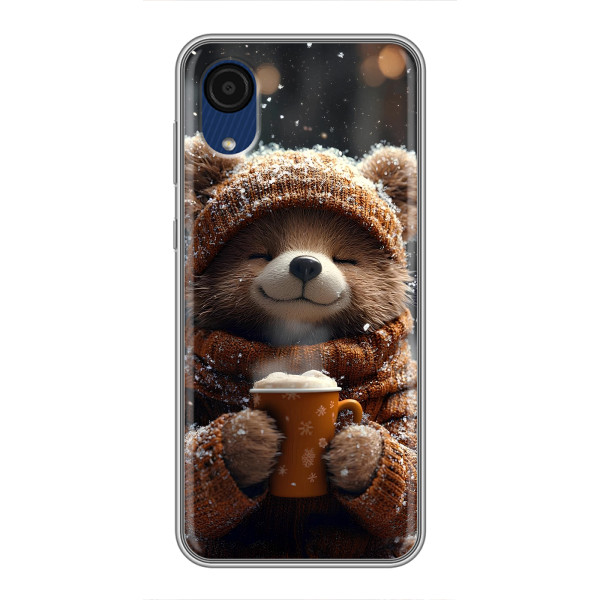 Печатный чехол «Зверята с кофе» для Samsung Galaxy A03 Core – Мишка с кофе