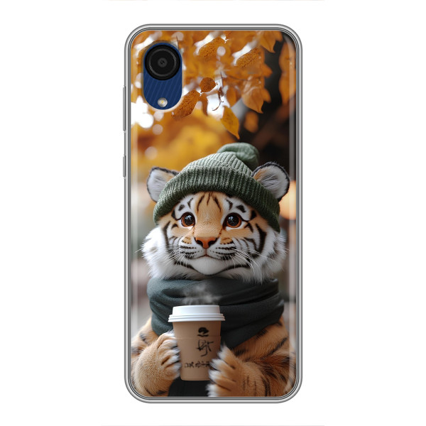 Печатный чехол «Зверята с кофе» для Samsung Galaxy A03 Core – Тигр с кофе