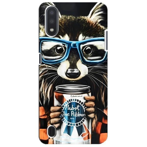 Чехол с принтом для Самсунг М01 Кор - (Прикольные) (AlphaPrint) – Енот с банкой