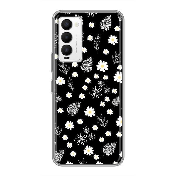 Чохли з тематикою "КВІТИ" на Tecno Camon 18 / Camon 18P – цвітіння на чорному