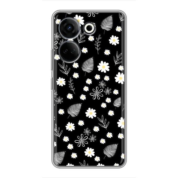 Чехлы с тематикой "ЦВЕТЫ" на Tecno Camon 20 Pro – цветение на чорном