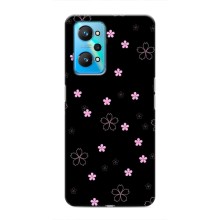 Чехол с розовым рисунком для Realme GT Neo 2 (Розовые цветы на черном)