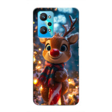 Яркий чехол для Realme GT Neo 2 с Зимними Оленятами – Олень в шарфе