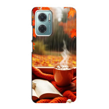 Чехол с уникальным дизайном «Осень с кофе» для Xiaomi Redmi Note 11E – Кофе и дождь