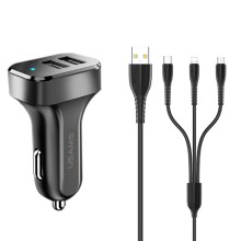 АЗП Usams C13 2.1A Dual USB + U35 3IN1 Charging Cable (1m) – Чорний